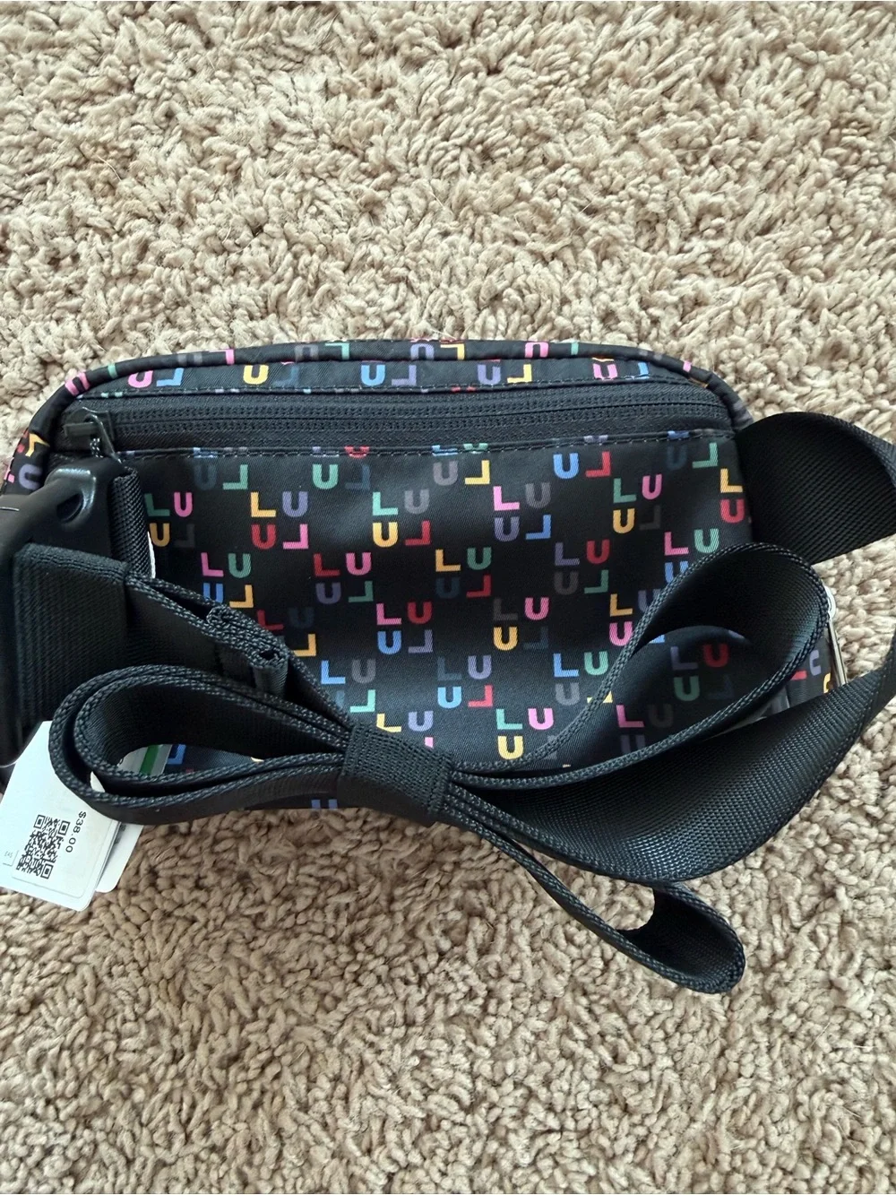 lululemon athletica Black belt bag with Multicolor with spell out Print